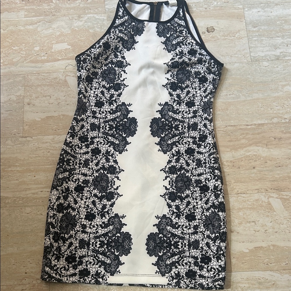 B Darlin Black and White Patterned Mini Dress